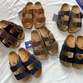 BIRKENSTOCK Faule Männer und Frauen Doppelschnalle Flache Pantoffeln Echtleder Kork Fußbett bequeme 
