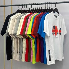 Palm Angel Vertikale gestreifte Buchstabe Schaumstoff Druck Fledermaus Mode T-Shirts-1623