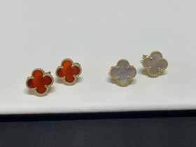 Van Cleef & Arpels Rot und Weiß Vierblatt Kleie Ohrringe-3700