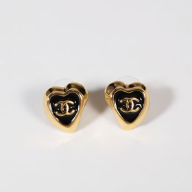 Chanel schwarze Emaille Liebe Doppel C Gold Kante Ohrringe-3739