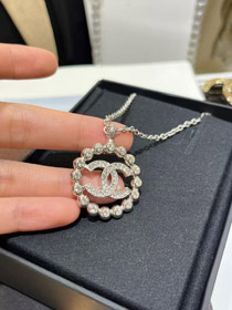 Chanel gold voll diamant doppel c hohle runde halskette-3748