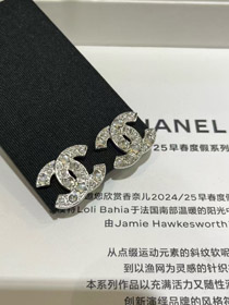 Chanel Stern Herz Kristall Perle Silber Doppel C Ohrringe-3752