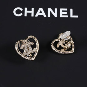 Chanel Gold Diamant Herz hohlen Doppel c Strass Ohr Clip-3754