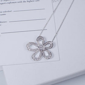Van Cleef & Arpels Platin voller Diamant große Blume Sonnenblumen Halskette-3770