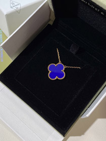 Van Cleef & Arpels Vierblatt Kleefer Gold Blau Obsidian breite Halskette-3791
