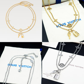 Louis Vuitton LV abnehmbare Doppelkette Blumen und Buchstaben Muster Hangschloss Halskette-3808