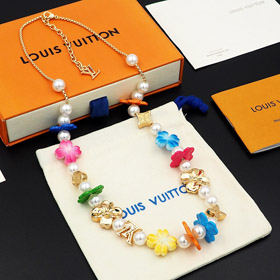 Louis Vuitton LV verstellbare Metallkette Blumen und Glasperlen Blumen Halskette-3972